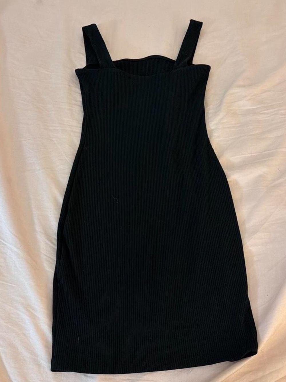 Classic Black Ribbed Square-Neck Mini Dress - Picture 2 of 3